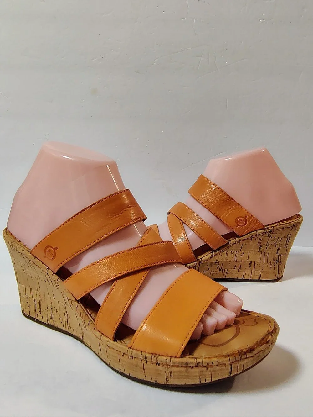 Born Zemora Women's Leather Cork Wedge Slip-On Strappy Comfort Sandals Orange 8